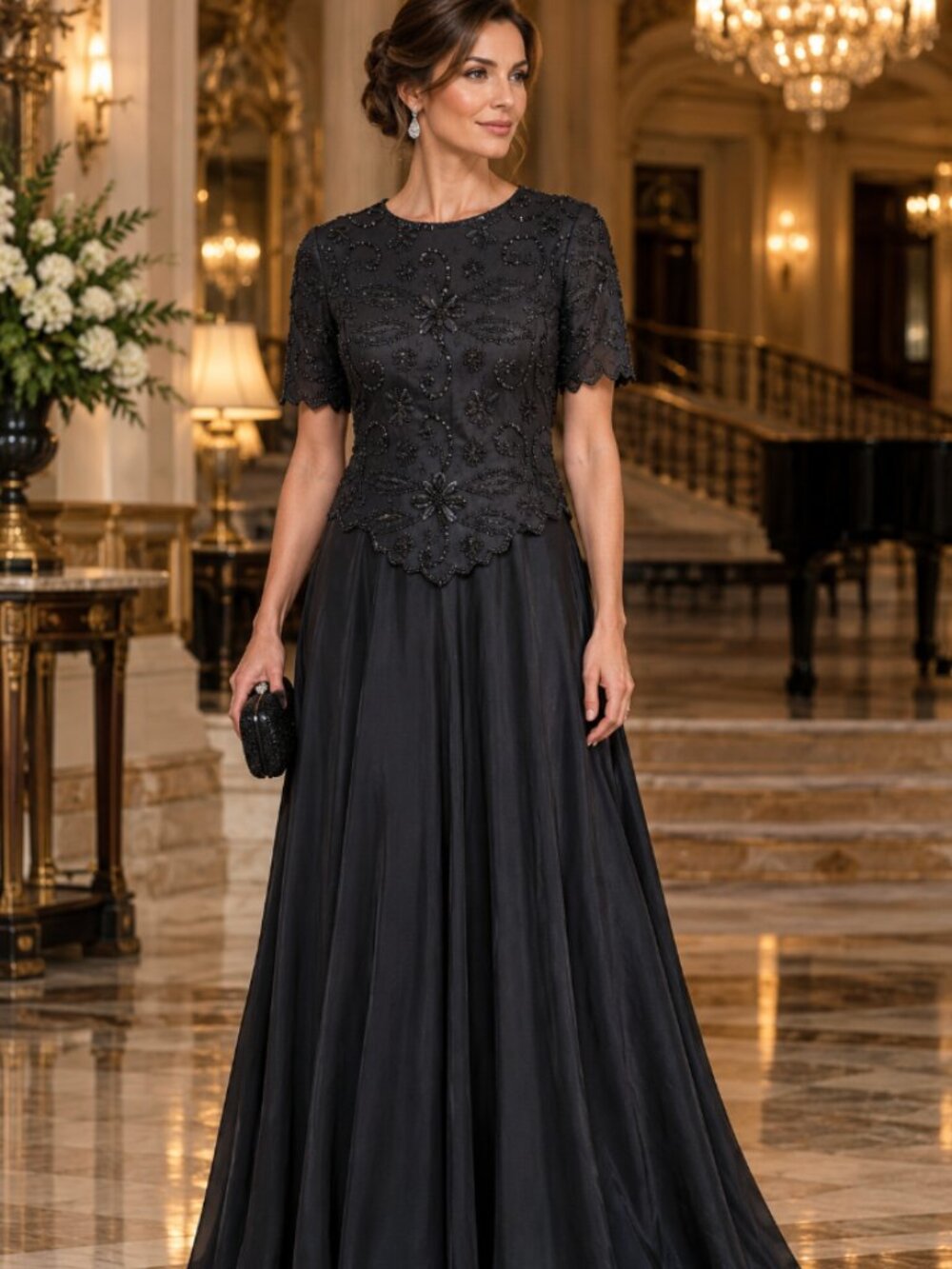 Vtg Laurence Kazar Sz Medium 8 10 Maxi Dress Black Beaded Evening Party Holiday